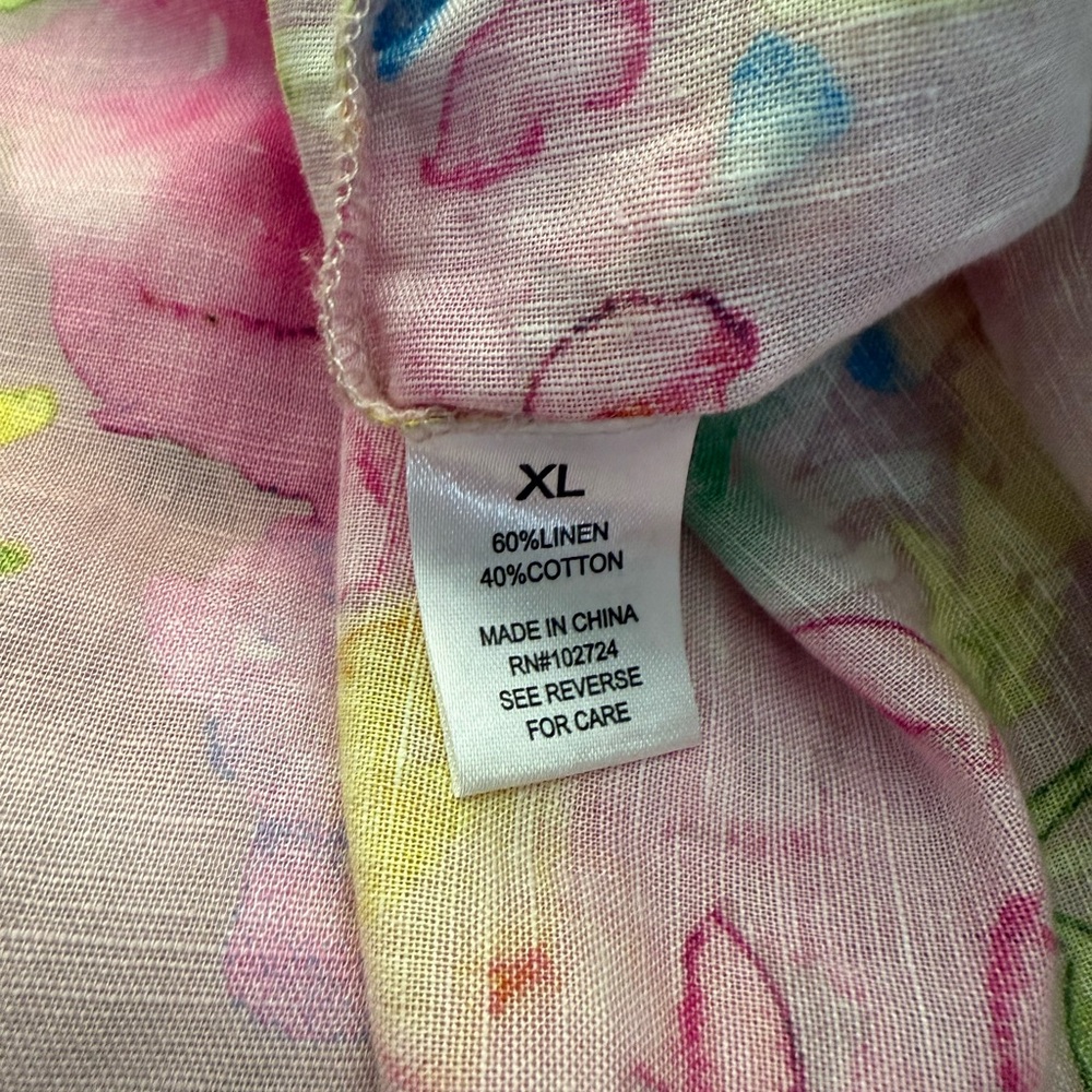 Hester & Orchard NEW XL Button Down Top Blouse Floral Pink V-Neck 3/4 Sleeves - Picture 5 of 6